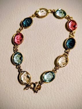 14K Gold Plated Multicolor Crystal Link Bracelet * Swarovski style